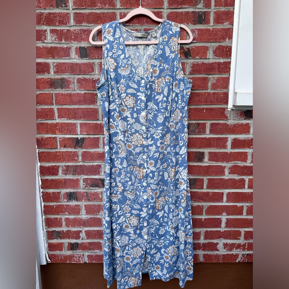 Soft By Avenue Blue Button Down Linen blend Dress